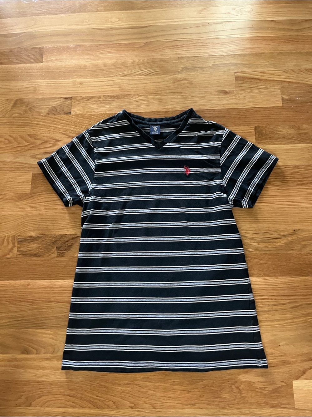 U.S. Polo Assn. Black and White Striped V-Neck Tee